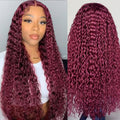 Estilar 99j Burgundy Deep Wave Lace Front Wigs Human Hair 200 Density 13x6 HD Lace Frontal Wigs Pre Plucked Deep Curly Glueless Wigs Human Hair with Baby Hair for Women Red Color 28 Inch