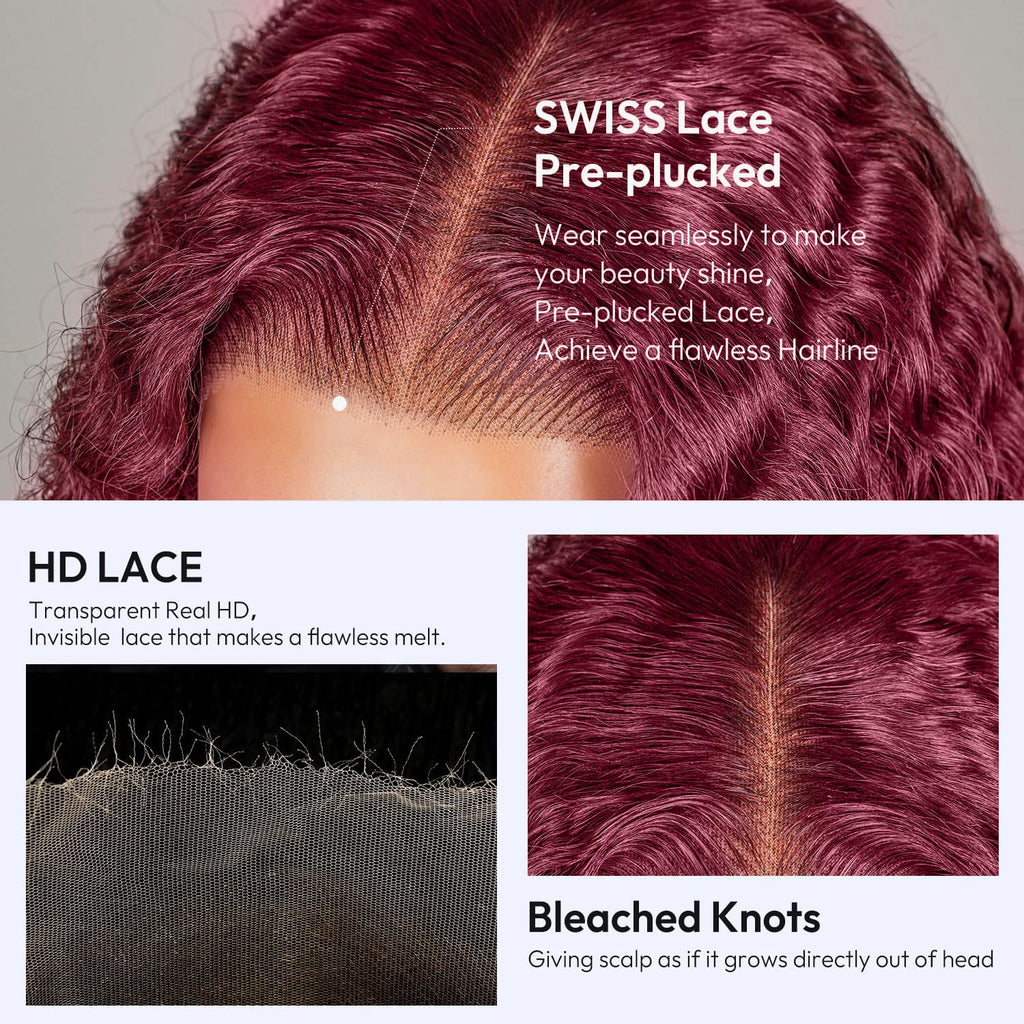 Estilar 99j Burgundy Deep Wave Lace Front Wigs Human Hair 200 Density 13x6 HD Lace Frontal Wigs Pre Plucked Deep Curly Glueless Wigs Human Hair with Baby Hair for Women Red Color 28 Inch