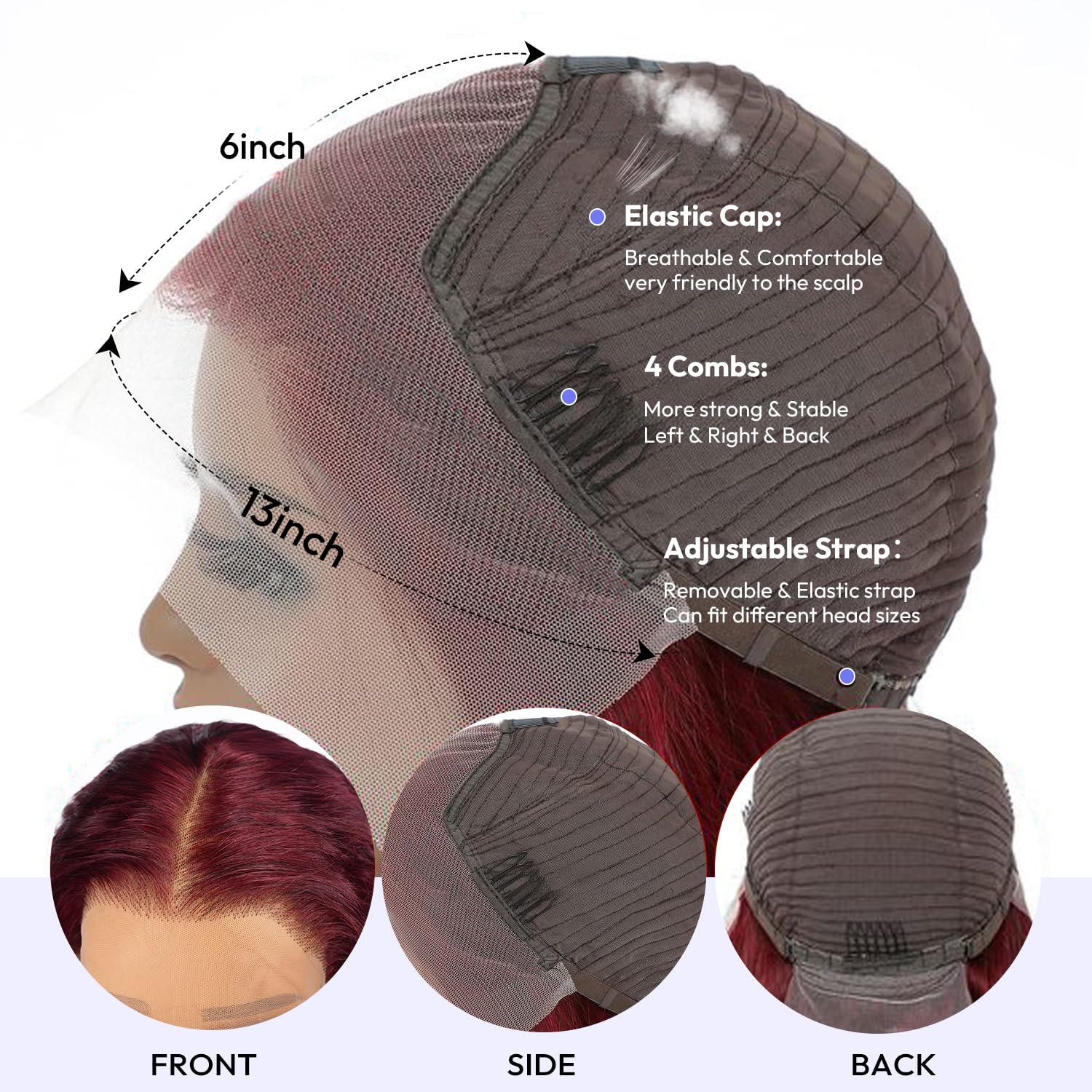 Estilar 99j Burgundy Deep Wave Lace Front Wigs Human Hair 200 Density 13x6 HD Lace Frontal Wigs Pre Plucked Deep Curly Glueless Wigs Human Hair with Baby Hair for Women Red Color 28 Inch